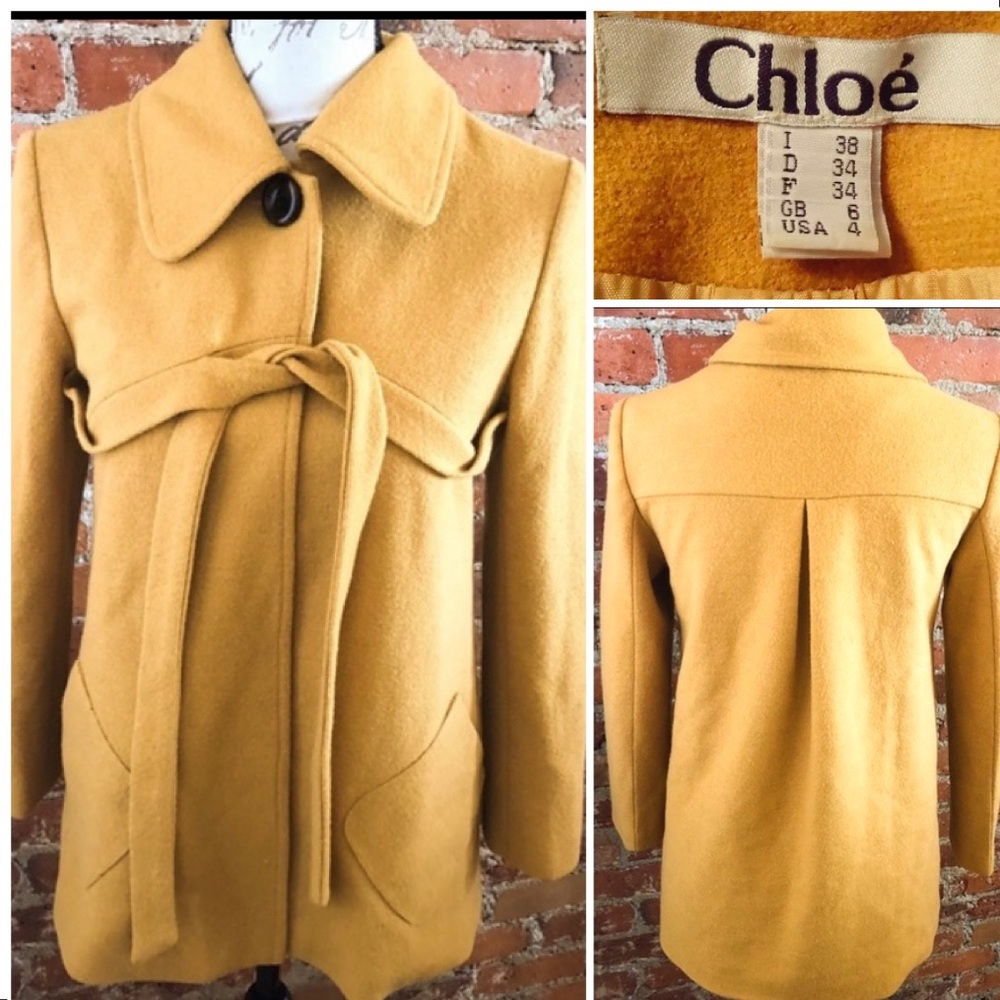 Chloe Coat Wool Mustard Yellow One Wool Button Jacket size US 4 Made in Italy